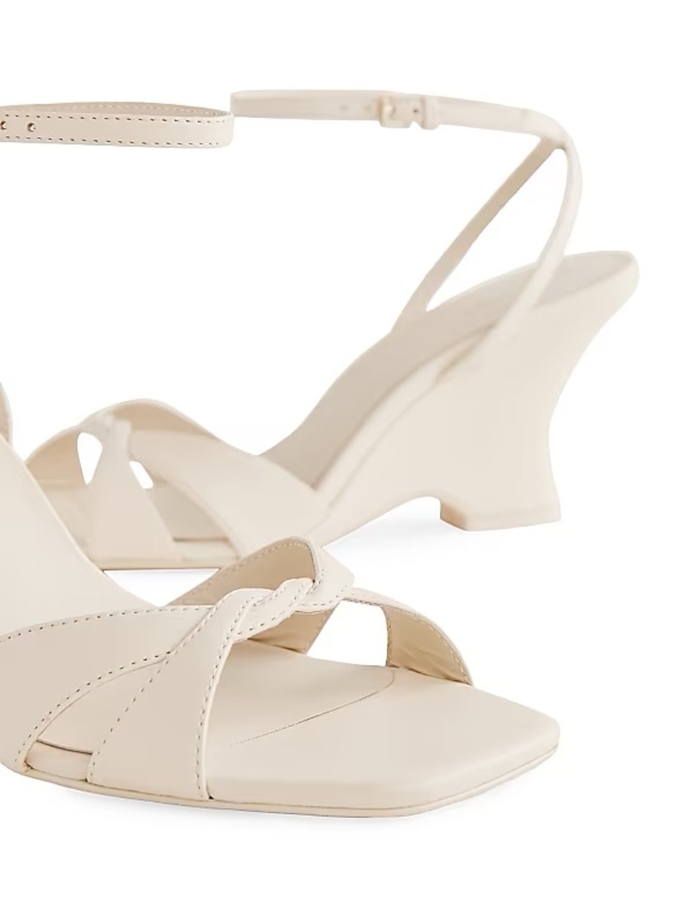 Reformation Margot 75MM Metallic Leather Wedge Sandals Cream Knot Front Heel SB9 - Picture 2 of 10